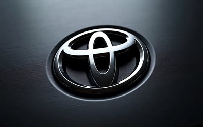 Toyota 3D logo, 4K, gray metal background, Toyota chrome logo, Toyota metal logo, Toyota emblem, Toyota sign, Toyota