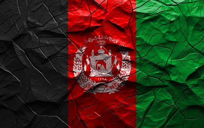 4k, bandiera dell'afghanistan, struttura della pietra, asia, bandiera dell'afghanistan 3d, sfondo con crepe, afghanistan, bandiera della bandiera afgana