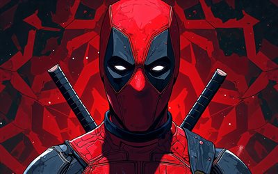 4k, dead pool, creativo, fondo rojo grunge, arte abstracto, cómics marvel, superhéroes, arte deadpool, fan art, consorcio inactivo 4k