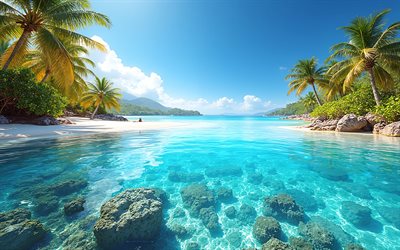 islas tropicales, palmeras, playas lujosas, océano, laguna azul, paraíso, viajes de verano, vacaciones, islas, playas