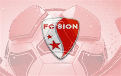 FC Sion glossy logo, 4K, red football background, Swiss Super League, soccer, Swiss football club, FC Sion 3D logo, FC Sion emblem, Sion FC, football, sports logo, FC Sion