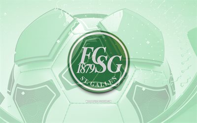 fc st gallen glossy 로고, 4k, 녹색 축구 배경, 스위스 슈퍼 리그, 축구, 스위스 풋볼 클럽, fc st gallen 3d 로고, fc st gallen emblem, 세인트 갈렌 fc, 스포츠 로고, fc st gallen