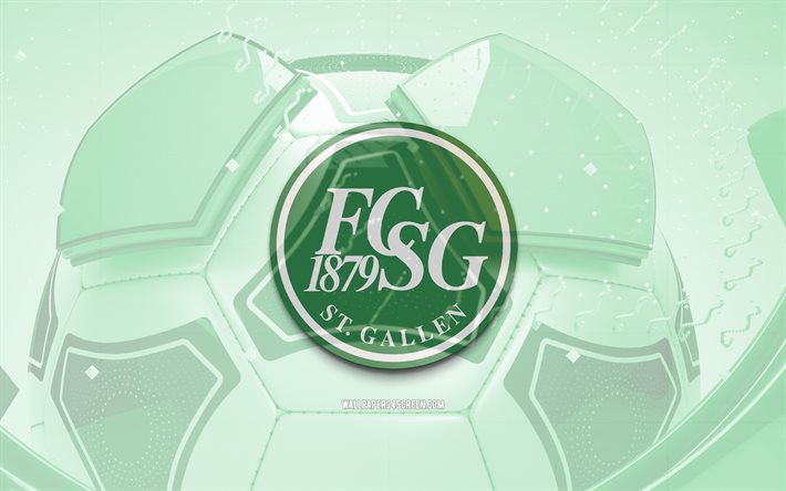 fc st gallen glossy 로고, 4k, 녹색 축구 배경, 스위스 슈퍼 리그, 축구, 스위스 풋볼 클럽, fc st gallen 3d 로고, fc st gallen emblem, 세인트 갈렌 fc, 스포츠 로고, fc st gallen