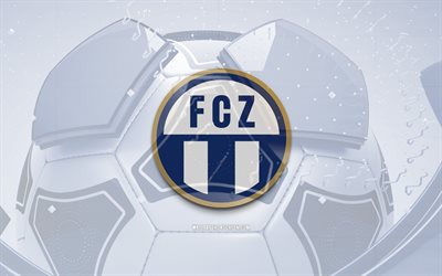 fc zürich glansig logotyp, 4k, blå fotbollsbakgrund, schweiziska superliga, fotboll, schweizisk fotbollsklubb, fc zürich 3d  logotyp, fc zürich emblem, zurich fc, sportlogotyp, fc zurich