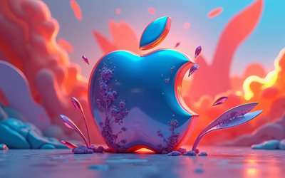 apple creative creative 3d logo, 4k, emblema di mela, logo apple, background creativo, 3d art, logo lucido blu di mela, mela