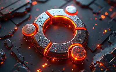 logo di ubuntu metal, 4k, creativo, luci al neon arancione, sfondi metallici, marchi, logo ubuntu neon, logo del sistema operativo, logo ubuntu orange, opera d'arte, logo ubuntu, logo 3d ubuntu, ubuntu, linux ubuntu