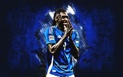 moise kean, italya ulusal futbol takımı, italyan futbolcu, mavi taş arka plan, grunge art, italya, futbol, moise kean italya