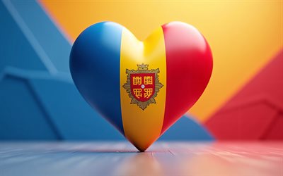 j'adore andorre, 4k, fond 3d coloré, art 3d, créatif, jour d'andorre, drapeau de l'andorre, cœur avec le drapeau de l'andorran, coeurs 3d, drapeau de l'andorran, andorre, amour pour andorre