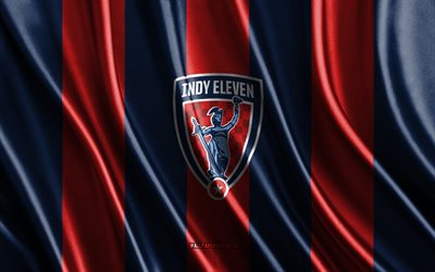 4k, Indy Eleven logo, USL, red blue silk texture, Indy Eleven flag, American soccer team, soccer, silk flag, Indy Eleven emblem, USA, Indy Eleven badge, Indy Eleven FC