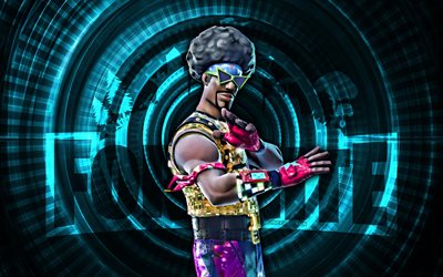 Funk Ops Fortnite, 4k, blue spiral background, Fortnite, creative, Funk Ops Skin, Fortnite Funk Ops Skin, Funk Ops, Fortnite characters