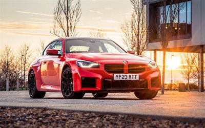 bmw m2 mt, 4k, atardecer, 2024 autos, reino unido spec, g87, sintonización, bmw rojo m2, 2024 bmw m2, bmw m2 g87, autos alemanes, bmw