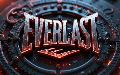 Everlast metal logo, 4k, grunge art, bokeh, metal backgrounds, brands, Everlast 3D logo, orange neon lights, creative, Everlast logo, fashion brands, Everlast