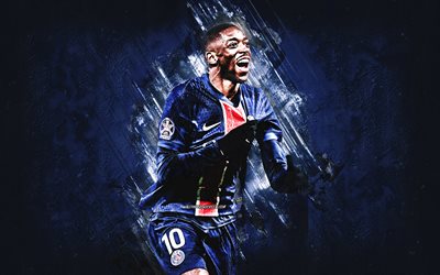 ousmane dembele, paris saint germain, calciatore francese, psg, sfondo di pietra blu, grunge art, ligue 1, francia, calcio, ousmane dembele psg