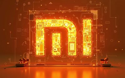 Xiaomi orange logo, 4k, technology art, Xiaomi logo, X-ray, high quality, orange hi-tech realistic background, Xiaomi emblem, creative art, Xiaomi