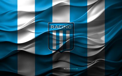 4k, logotipo de racing club, fondo 3d blanco blanco, división argentina primaria, emblema del club de carreras, equipo de fútbol argentino, bandera del club de carreras, textura 3d, argentina, club de carreras, fútbol americano, fútbol