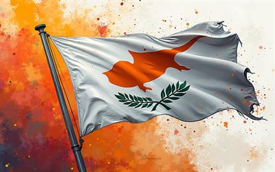 깃대에 키프로스 깃발, 키프로스 페인트 깃발 깃발, 그런지 예술, 키프로스의 깃발, 키프로스 깃발, 키프로스