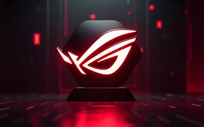 logo rog, arrière plan de haute technologie, rog, asus, logo rog 3d, néons rouges, rog emblem, contexte de la technologie rouge
