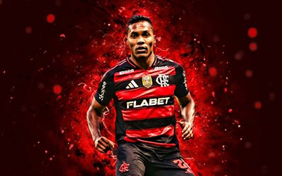 Alex Sandro, 4k, red neon lights, Flamengo, Brazilian Serie A, brazilian footballers, Alex Sandro 4K, football, soccer, Flamengo RJ, Flamengo FC, Alex Sandro Flamengo