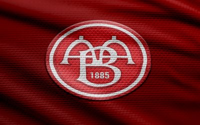 aalborg bk 직물 로고, 4k, 빨간색 직물 배경, 덴마크 슈퍼 리가, 보케, 축구, aalborg bk 로고, aalborg bk emblem, aalborg bk, 덴마크 축구 클럽, aalborg fc