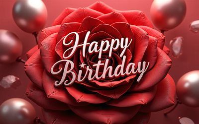 जन्मदिन की शुभकामनाएँ, 4k, हैप्पी बर्थडे 3 डी इंस्प्रिशन, 3 डी लाल गुलाब कली, हैप्पी बर्थडे विश, हैप्पी बर्थडे कॉन्सेप्ट्स, गुलाब के साथ जन्मदिन की शुभकामनाएं