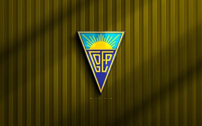 4k, gd estoril praia 3d logosu, primeira liga, sarı 3d arka plan, futbol, gd estoril praia amblemi, gd estoril praia logosu, gd estoril praia, liga portekiz, portekiz futbol kulübü, estoril praia fc