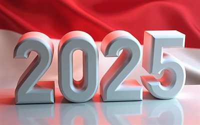 2025 Indonesia, 4k, Indonesia 2025 digits, 3d art, Indonesia flag, 2025 3d digits, 2025 concepts, 3d Indonesia flag, Indonesia