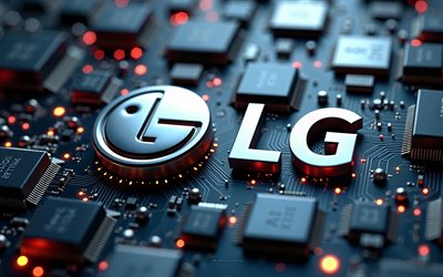 lg 3d logo, 4k, emblème lg, arrière plan de haute technologie, puces, logo lg, goldstar chanceux, contexte technologique, art de haute technologie, lg