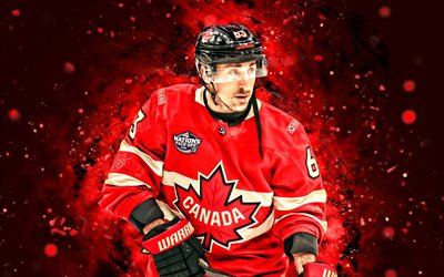 Brad Marchand, 4k, red neon lights, Canada national ice hockey team, IIHF, Canadian hockey players, Brad Marchand 4K, hockey, International Ice Hockey Federation, Canada national hockey team, Brad Marchand Canada team