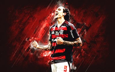 pedro, flamengo, calciatore brasiliano, sfondo di pietra rossa, grunge art, pedro guilherme abreu dos santos, brasile, calcio, crf, cr flamengo, pedro flamengo