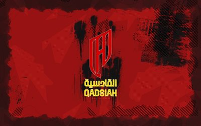 Al Qadsiah FC grunge logo, 4k, Saudi Professional League, red grunge background, soccer, Al Qadsiah FC emblem, football, Al Qadsiah FC logo, Al Qadsiah FC, Saudi football club, Al-Qadsiah FC
