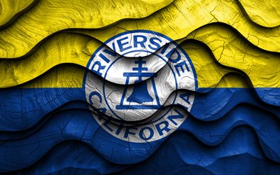 4k, flagge am fluss, us  städte, hölzerne 3d  wellenflaggen, tag des riverside, flagge des flusses, usa, holzflagge am fluss, riverside california, amerikanische städte, flussufer