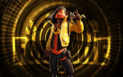 fortnita de aves de huesos, 4k, fondo espiral amarillo, fortnita, creativo, piel de avispas de huesos, piel de avispas de huesos de fortnite, avispa de huesos, personajes de fortnite