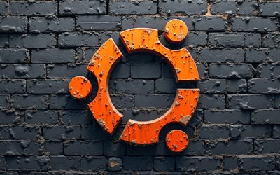 4k, ubuntuロゴ, 壁に落書き, レンガの壁, グランジアート, 創造的なグランジアート, ubuntu graffiti, ubuntu, linux