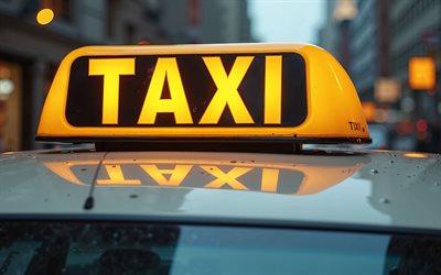 4k, Taxi sign on taxi car roof, Taxi concepts, Taxi sign, Taxi illuminated sign, taxi car