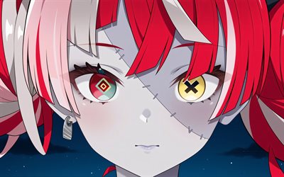 kureiji ollie, 4k, notte, youtuber virtuale, avvicinamento, eterocromia, vtuber, zombie, ritratto, olanto, manga, kureiji ollie channel