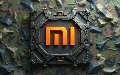 xiaomi شعار التمويه, 4k, مبدع, خلفيات التمويه, العلامات التجارية, الشعار العسكري xiaomi, التمويه الأخضر, xiaomi 3d شعار, العمل الفني, شعار xiaomi, xiaomi