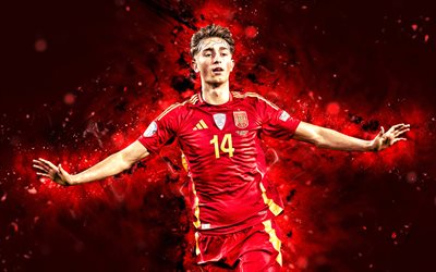dean huijsen, 4k, rote neonlichter, spanien national football team, uefa, spanische fußballer, dean huijsen 4k, fußball, nationalmannschaften, dean donny huijsen, dean huijsen spanienteam