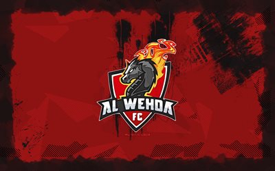 Al Wehda FC grunge logo, 4k, Saudi Professional League, red grunge background, soccer, Al Wehda FC emblem, football, Al Wehda FC logo, Al Wehda FC, Saudi football club, Al-Wehda FC