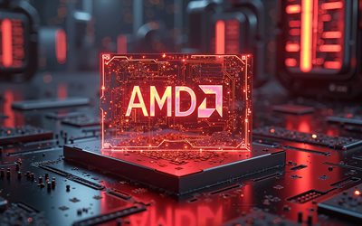 logo amd, 4k, arrière plan de haute technologie rouge, logo amd red neon, voyant néon rouge, radiographie, emblème amd, logo amd 3d, dmla, logo amd bleu