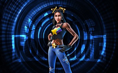 celeste fortnite, 4k, fondo espiral azul, fortnita, creativo, piel de celeste, piel de fortnite celeste, celeste, personajes de fortnite