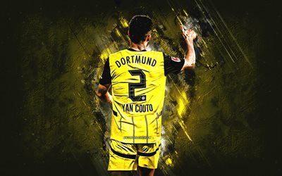 yan couto, borussia dortmund, calciatore brasiliano, bmb, sfondo di pietra gialla, calcio, bundesliga, germania, yan couto borussia dortmund