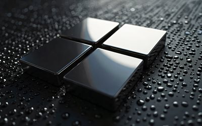 4k, windows 11 metal  logo, vesipisarat, grunge  taide, mustametallitaustat, windows 11 3d  logo, bokeh, os  logo, luova, windows 11  logo, os  tuotemerkit, windows 11, brändien logo