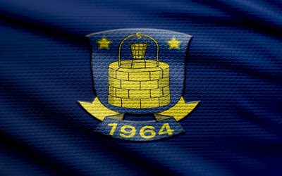 brondby ise kumaş logosu, 4k, mavi kumaş arka plan, danimarka, bokh, futbol, brondby ise logo, brondby ise amblem, brondby ise, danimarkalı futbol kulübü, brondby fc