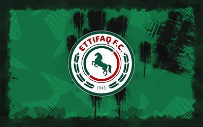 logotipo de al ettifaq fc grunge, 4k, liga profesional saudita, fondo de grunge verde, fútbol, al ettifaq fc emblema, fútbol americano, logotipo al ettifaq fc, al ettifaq fc, club de fútbol saudita