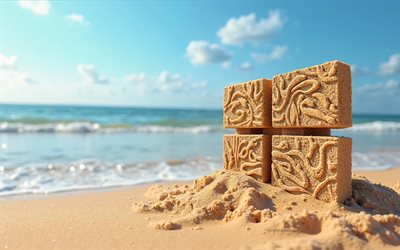 windows 11, 4k, sommer, windows 11  logo aus sand, strand, 3d windows 11 logo, sand, windows 11 emblem, microsoft  logo, fenster, microsoft