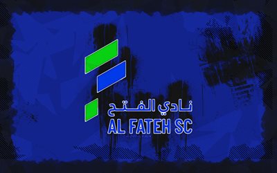 Al-Fateh SC grunge logo, 4k, Saudi Professional League, blue grunge background, soccer, Al-Fateh SC emblem, football, Al-Fateh SC logo, Al-Fateh SC, Saudi football club, Al Fateh SC