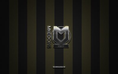 Milton Keynes Dons FC logo, English football club, League Two, black white carbon background, Milton Keynes Dons FC emblem, football, Milton Keynes Dons FC, England, Milton Keynes Dons