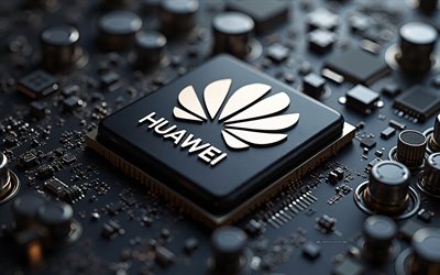 huawei  logotyp, 4k, chips, huawei emblem, huawei 3d  logotyp, svart moderkort, huawei, kreativ konst, digital teknik