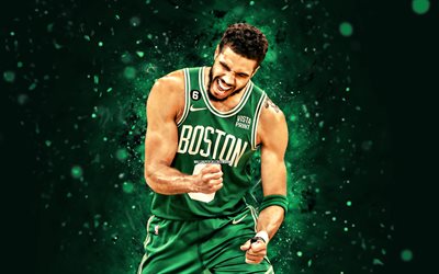 Jayson Tatum, 4k, Boston Celtics, green neon lights, NBA, basketball, Jayson Tatum 4K, green abstract background, Jayson Tatum Boston Celtics