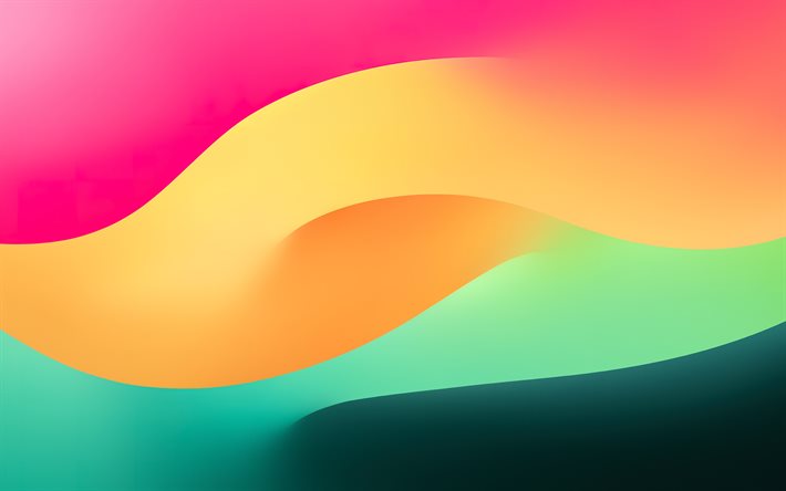 ondas abstratas coloridas, 4k, criativo, minimalismo, curvas, fundos coloridos, linhas, fundo com ondas